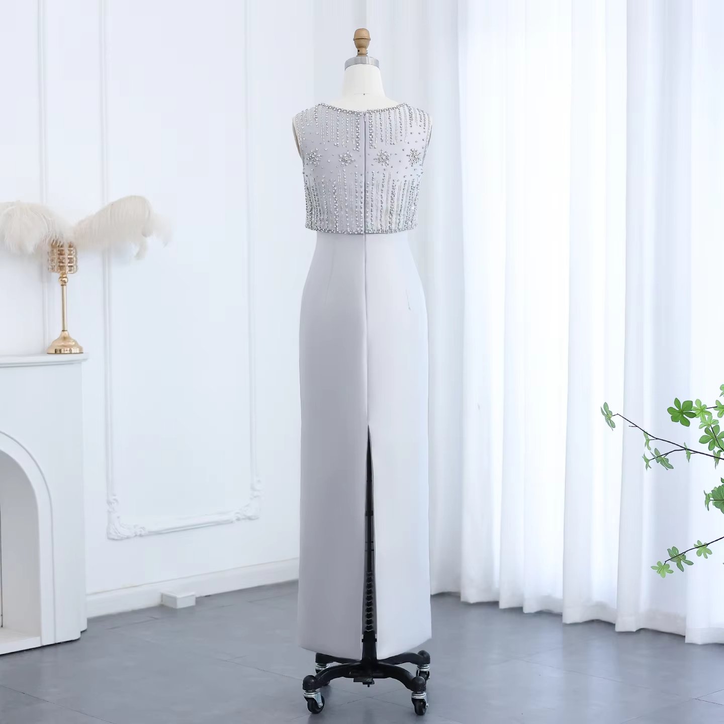 Jancember SZ277 Luxury Lace Mermaid Asymmetrical Vintage Muslim Beaded Sequins Evening Dress