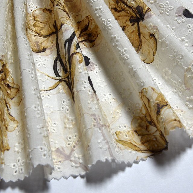 HA-15840M Customized pattern digital printed cotton voile chemical embroidery lace fabric