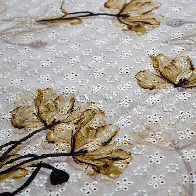 HA-15840M Customized pattern digital printed cotton voile chemical embroidery lace fabric