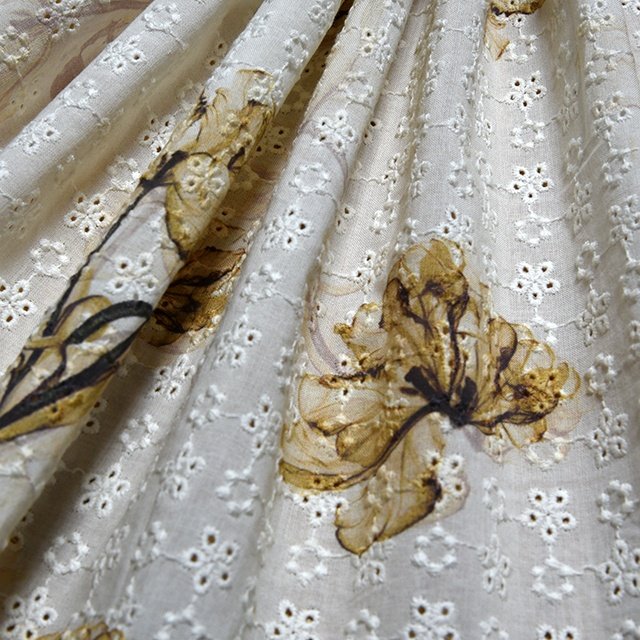 HA-15840M Customized pattern digital printed cotton voile chemical embroidery lace fabric