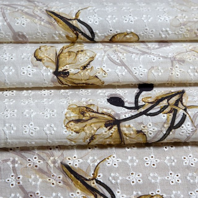 HA-15840M Customized pattern digital printed cotton voile chemical embroidery lace fabric