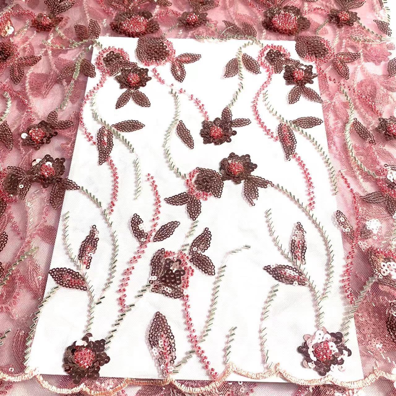 New arrival luxury embroidery beads tulle wedding lace fabrics beautiful french beaded fabric for evening dress