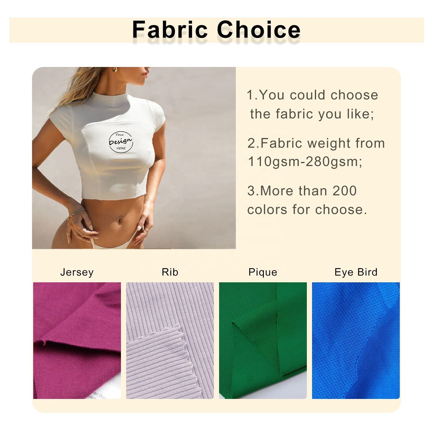 White Summer Tee Shirts 95% Cotton 5% Elastane Wholesale DTG Print Tight Fit Streetwear Sexy Custom Women Ribbed Crop Top