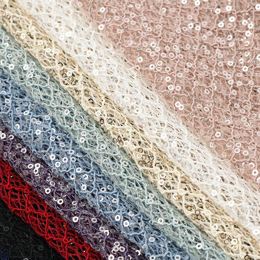 Elegant Sky Blue 100% Polyester Cord Lace Ground 3mm Transparent Sequin Embroidery Lace Fabric for Party Dress Daily Use