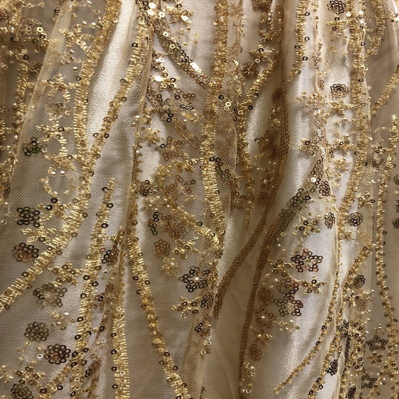 Best Selling Products Sequin Embroidery Fabric sequin Lace Fabric Gold For Dress