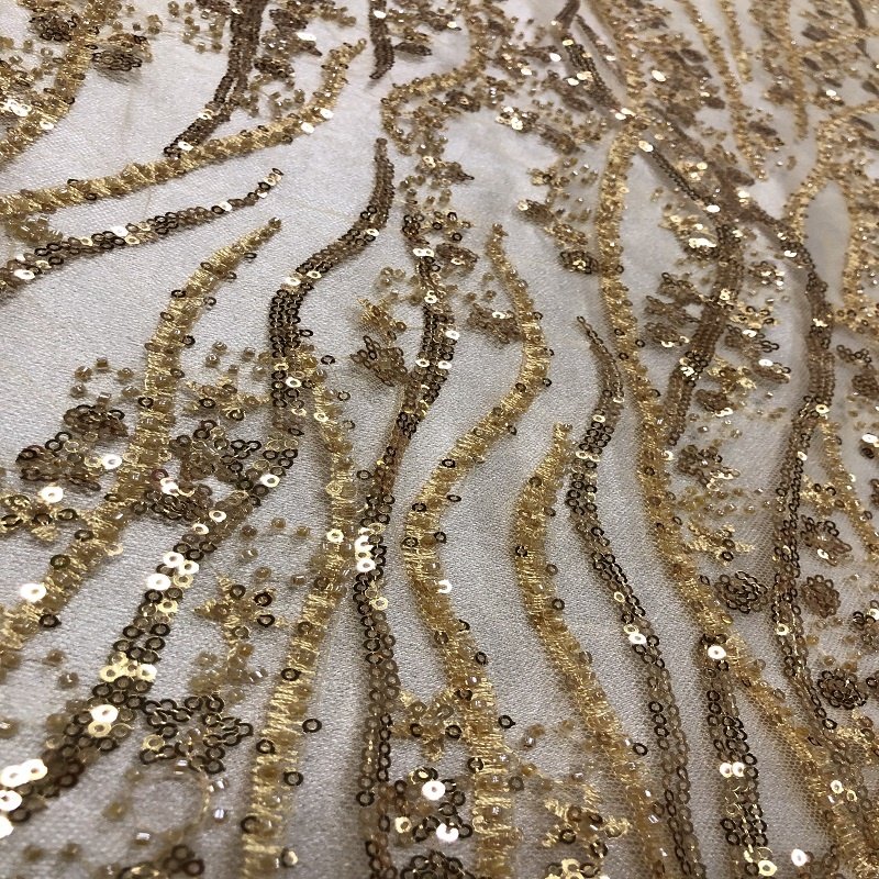Best Selling Products Sequin Embroidery Fabric sequin Lace Fabric Gold For Dress