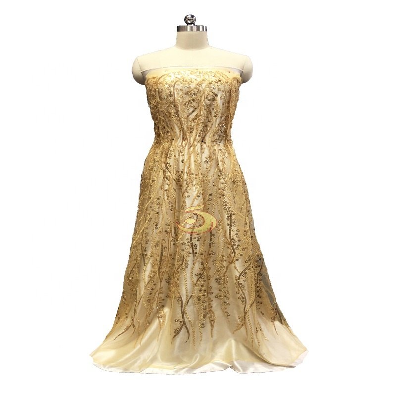 Best Selling Products Sequin Embroidery Fabric sequin Lace Fabric Gold For Dress