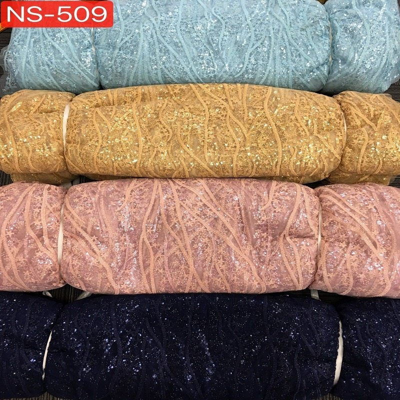 Best Selling Products Sequin Embroidery Fabric sequin Lace Fabric Gold For Dress