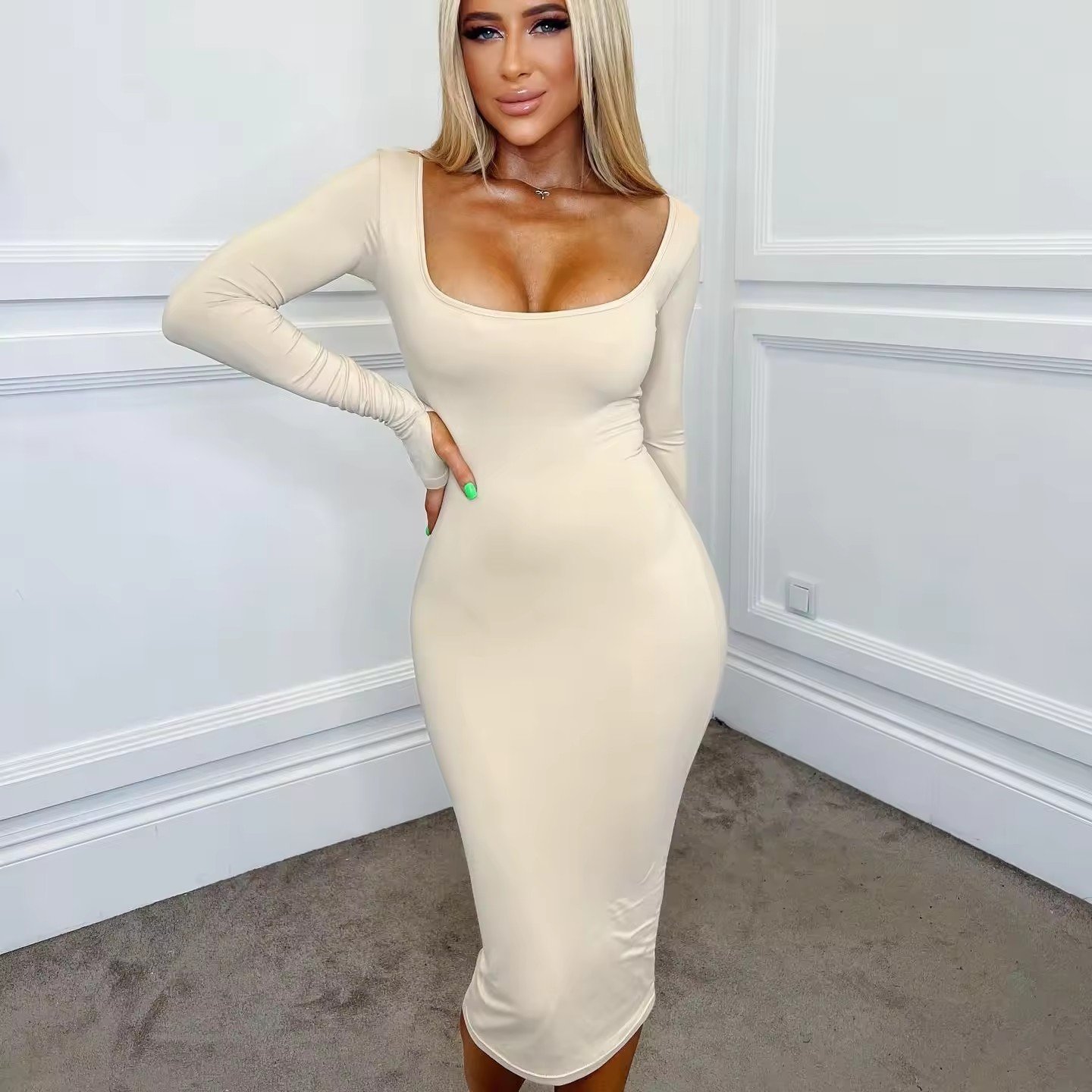 Solid Slash Neck Long Sleeve One Piece Women Bodycon Jumpsuit 2023 2024 Summer Ladies Basic Elastic Fitness Clothes