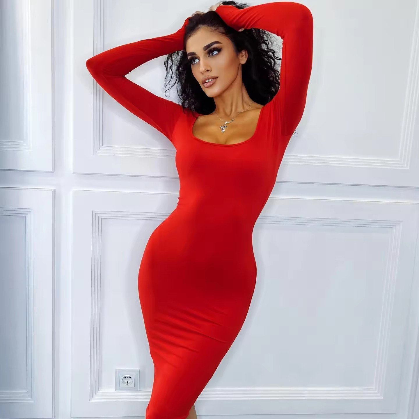 Solid Slash Neck Long Sleeve One Piece Women Bodycon Jumpsuit 2023 2024 Summer Ladies Basic Elastic Fitness Clothes