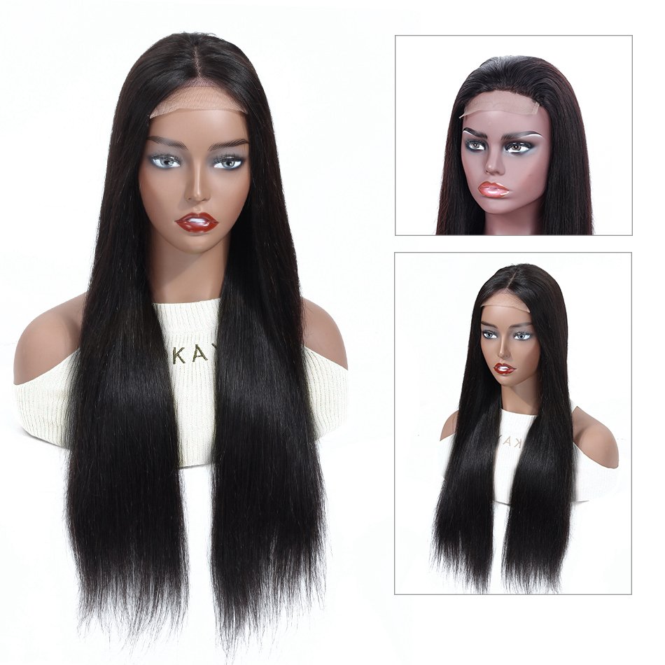 26 28 30 inch natural straight wave brazilian human hair lace front wigs cheap wholesale 4x4 swiss lace closure wigs for women