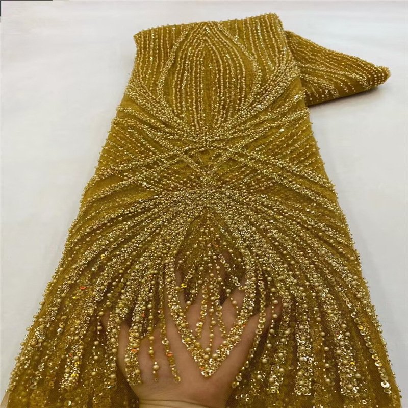 high quality peruvian african sequin embroidery beaded lace embroidery fabric for wedding dress
