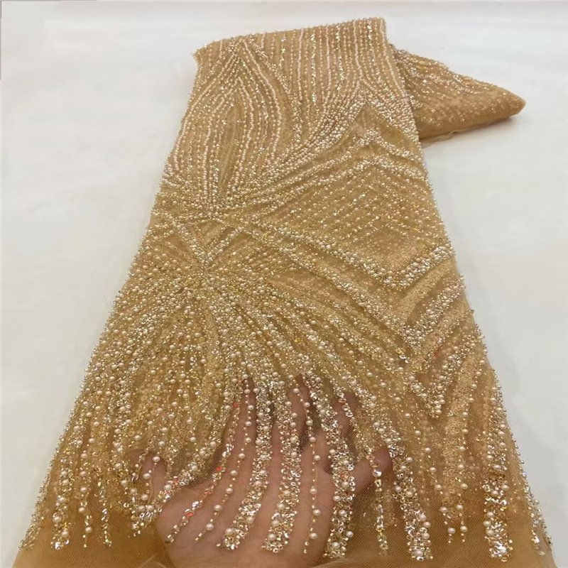 high quality peruvian african sequin embroidery beaded lace embroidery fabric for wedding dress