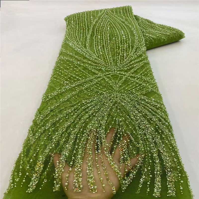 high quality peruvian african sequin embroidery beaded lace embroidery fabric for wedding dress