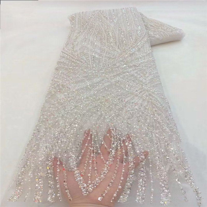 high quality peruvian african sequin embroidery beaded lace embroidery fabric for wedding dress