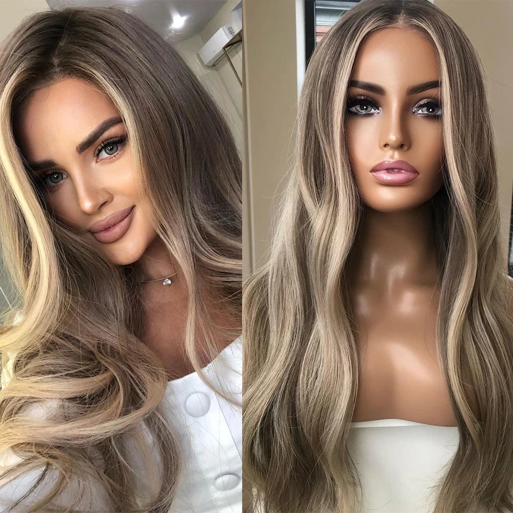 Glueless Wig Cheap Price Cool Ash Blonde Highlight Soft Virgin Remy Cuticle Aligned Human Hair Lace Front Wigs For Women