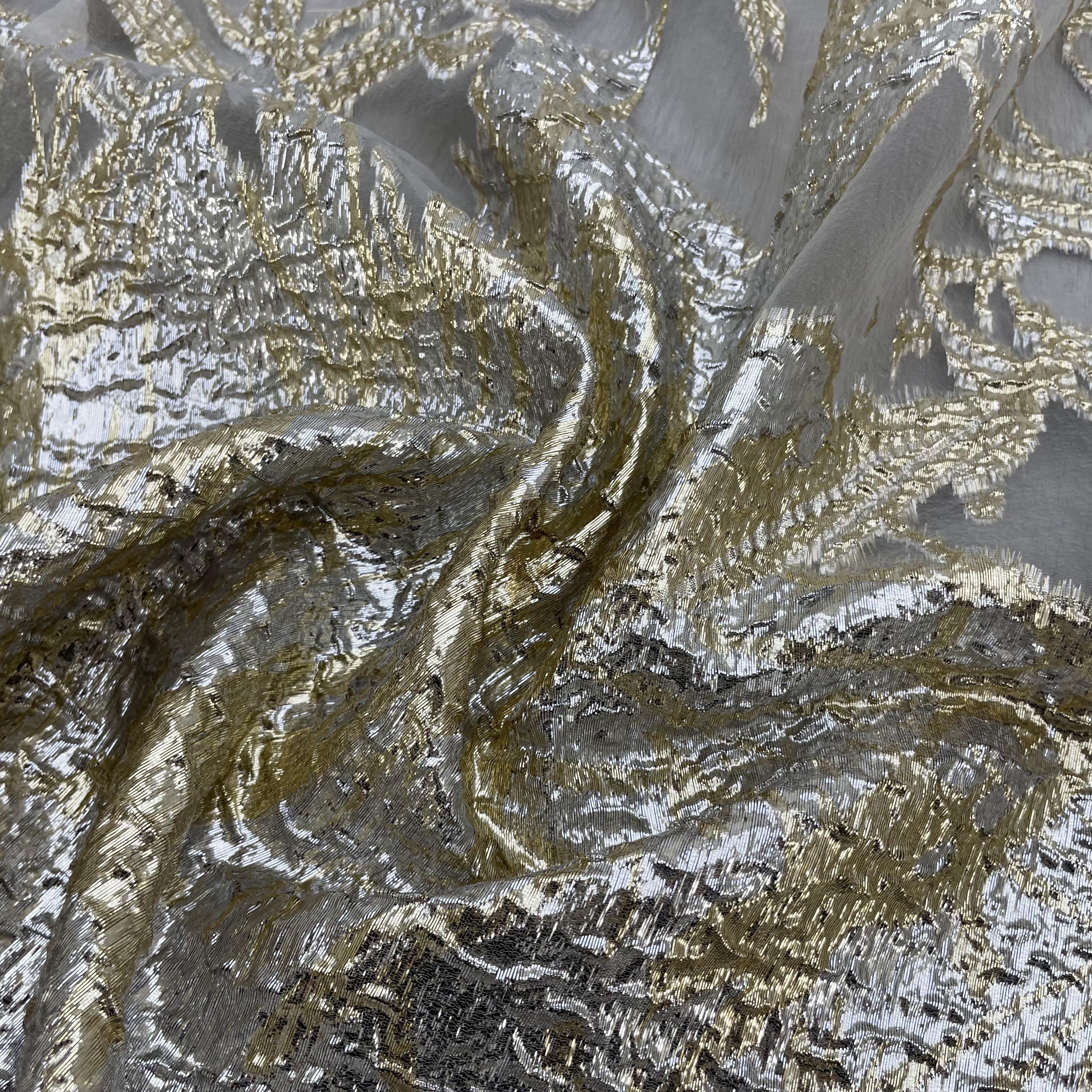 100%Polyester fabric plants pattern organza jacquard fabric Africa lace dress fabric