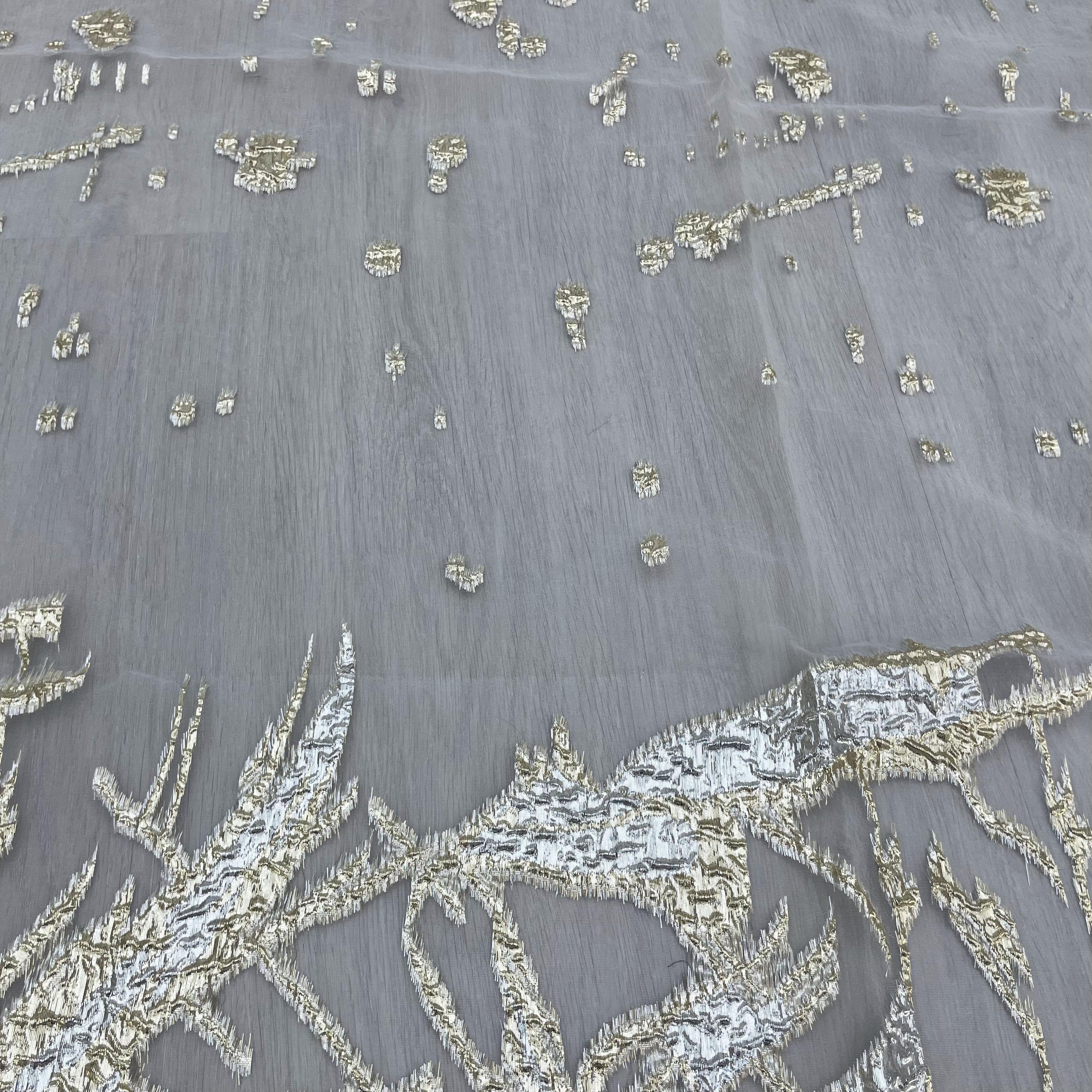 100%Polyester fabric plants pattern organza jacquard fabric Africa lace dress fabric