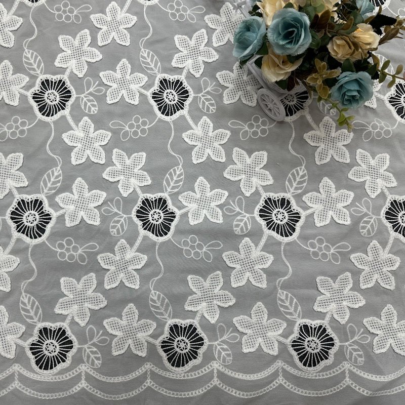 2024 Lace Fabrics 3D Applique laser Cut Hollow Polyester Embroidery Fabric Cord Lace Fabric for Wedding Lace