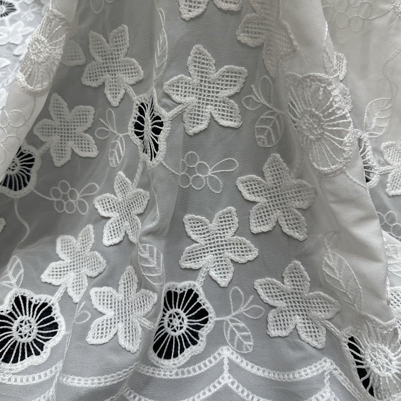 2024 Lace Fabrics 3D Applique laser Cut Hollow Polyester Embroidery Fabric Cord Lace Fabric for Wedding Lace