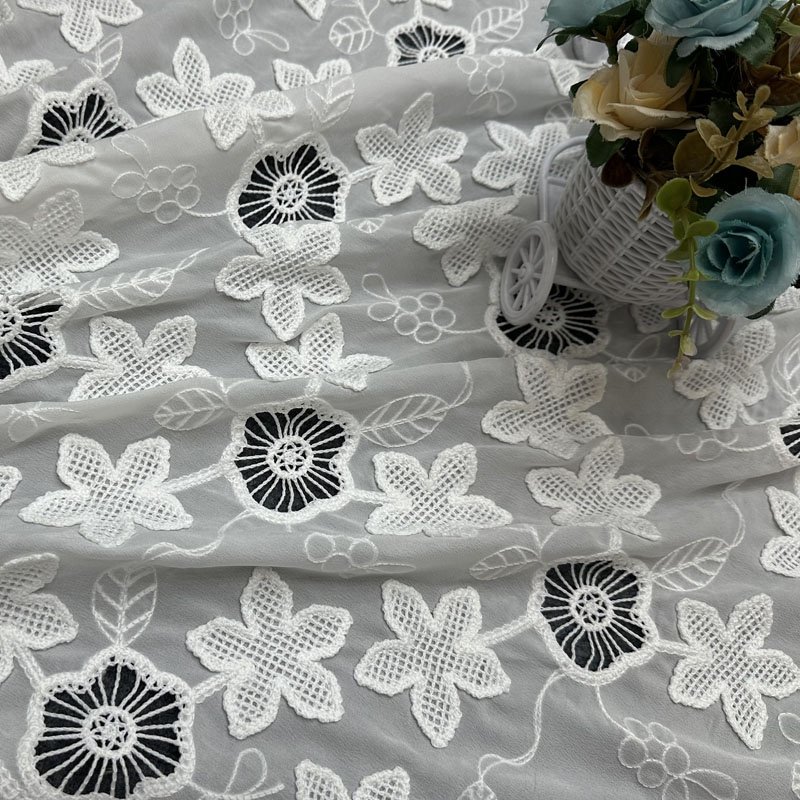 2024 Lace Fabrics 3D Applique laser Cut Hollow Polyester Embroidery Fabric Cord Lace Fabric for Wedding Lace