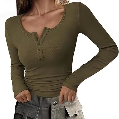 2024 Ladies' Y2K Crop Top Long Sleeve T-Shirt Custom Bulk Wholesale Solid Color Ribbed Knit Sexy Fashionable Print Summer XL