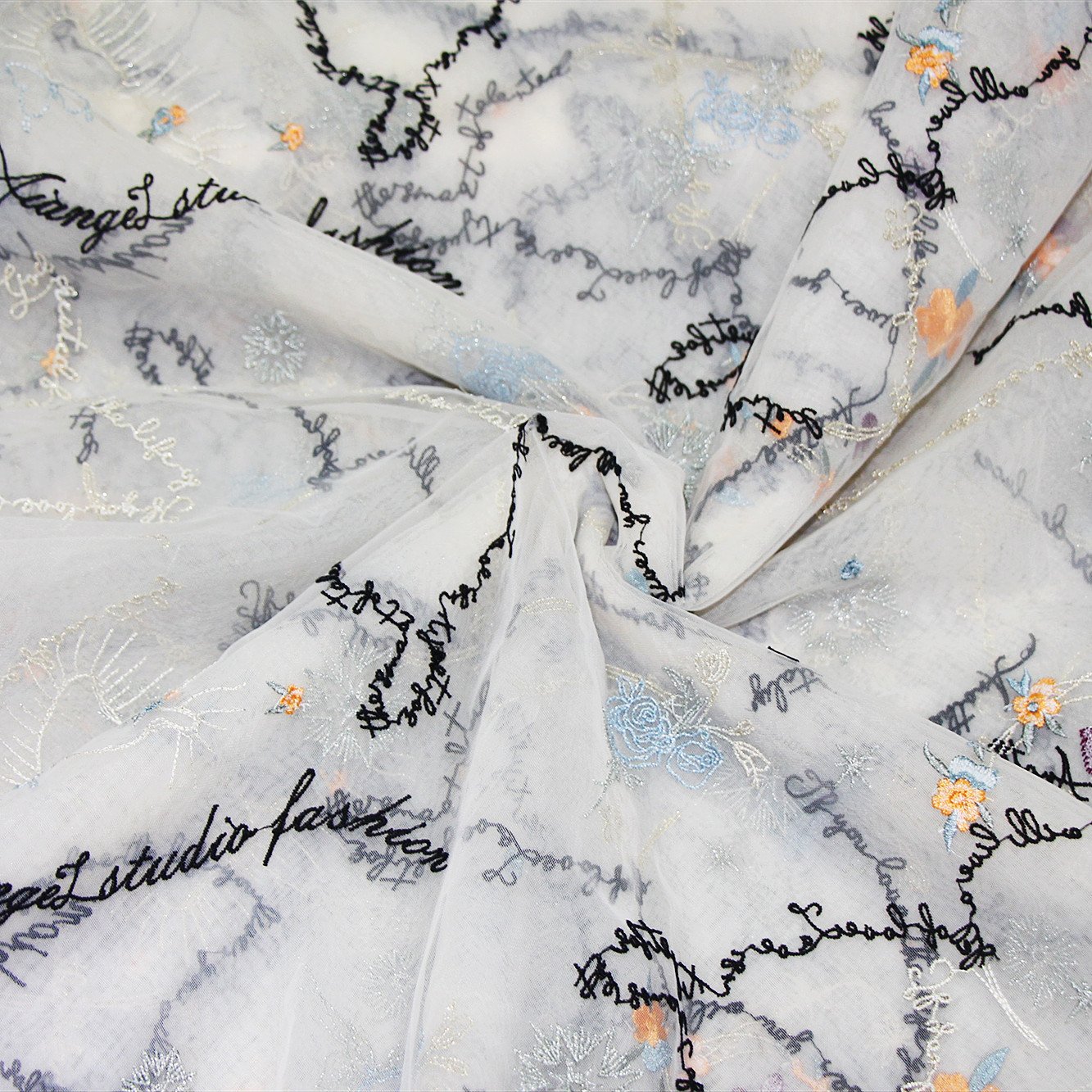 High Quality Tulle Mesh White Net India Embroidery Fabric Yarn Decorated 3D Embroidery Lace Fabric For Women Dress