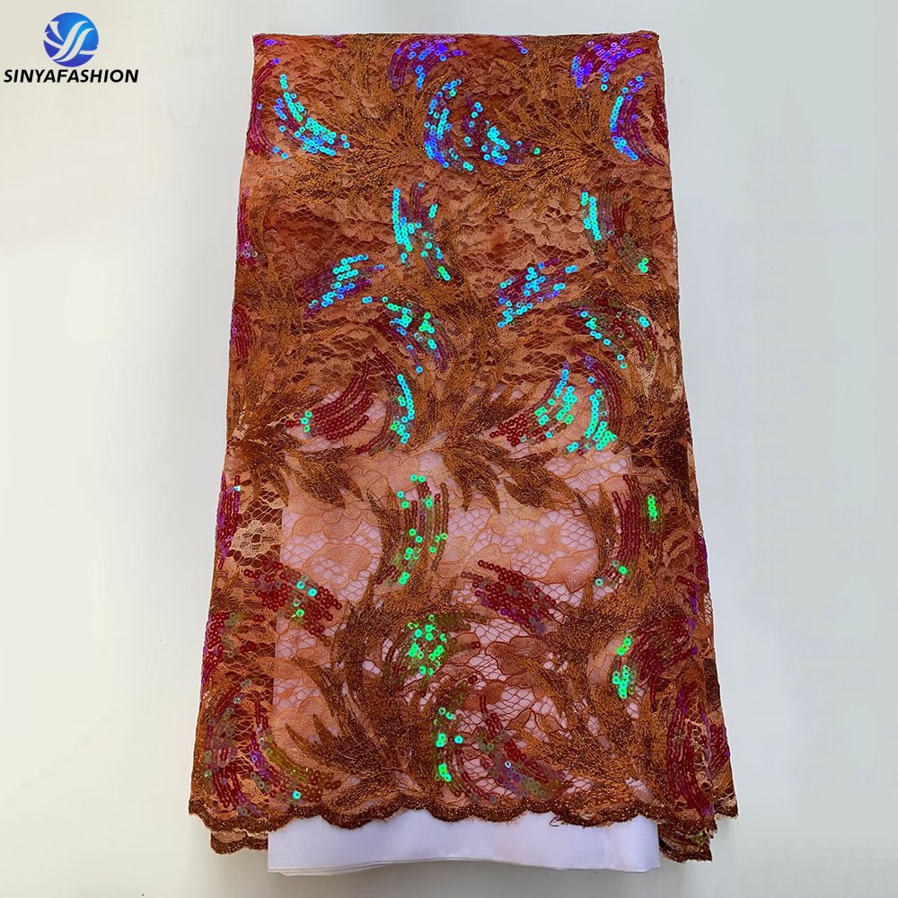 Sinya New Product Sequence Embroidery French Tulle Net Lace Wedding Bridal Party Nigeria African Sequins Lace Fabric