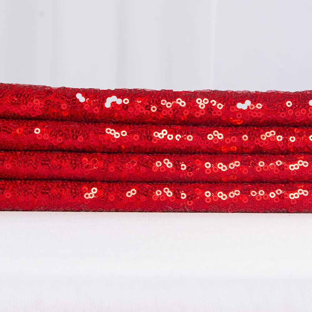 China Factory Price Direct Cheap 100% Polyester Paillette Sequined Fabrics 3mm Red Shiny Fabric For Women Party Dress Cloth