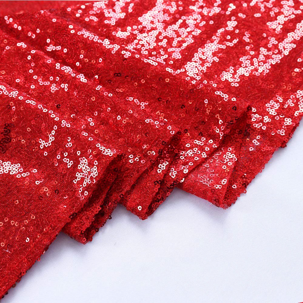 China Factory Price Direct Cheap 100% Polyester Paillette Sequined Fabrics 3mm Red Shiny Fabric For Women Party Dress Cloth