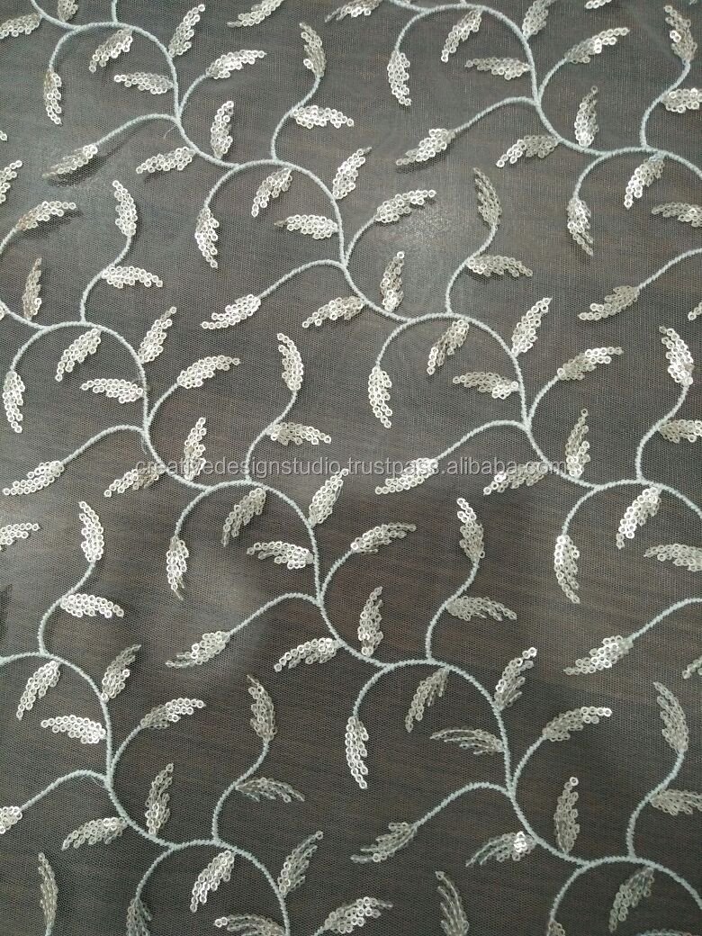 Dye able Georgette Sequins Embroidery Fabric for Wedding Dress and home furnishing
