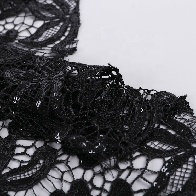 Polyester chemical floral mesh guipure 3mm sequin black lace fabric sequin embroidery 2020