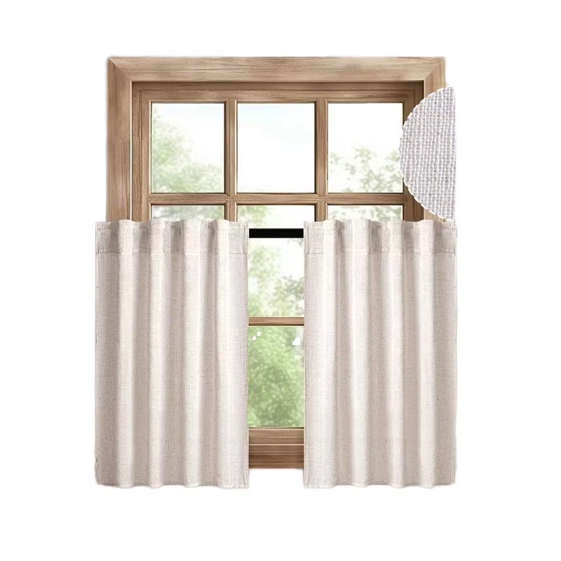 Linen Sheer Curtain Back Tab Top Pattern Soft Natural Eco-friendly Wholesale Sheer Linen Look Curtain For Farm Kitchen Room