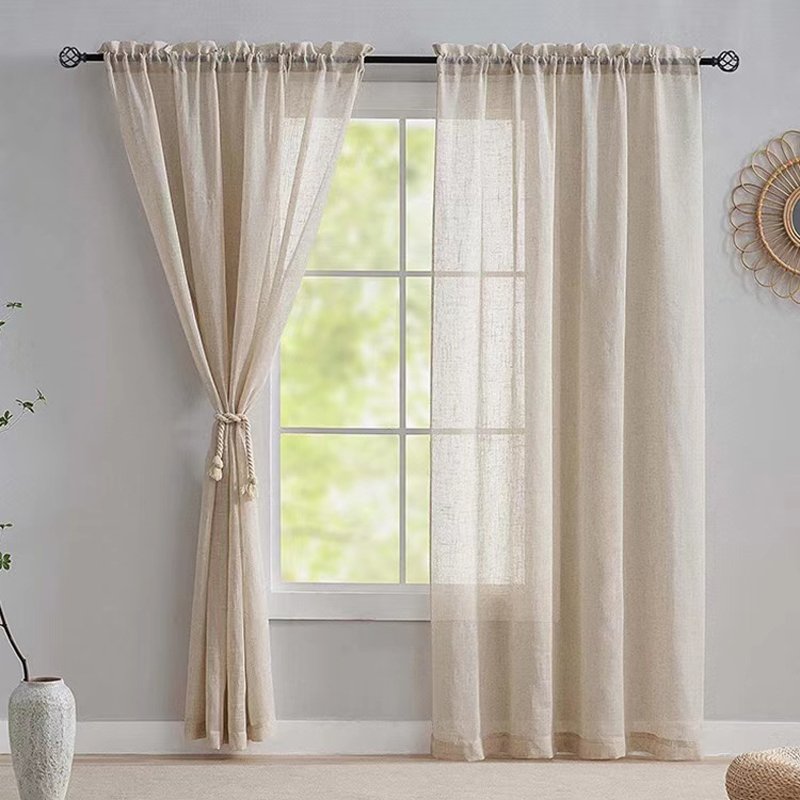 Linen Sheer Curtain Back Tab Top Pattern Soft Natural Eco-friendly Wholesale Sheer Linen Look Curtain For Farm Kitchen Room