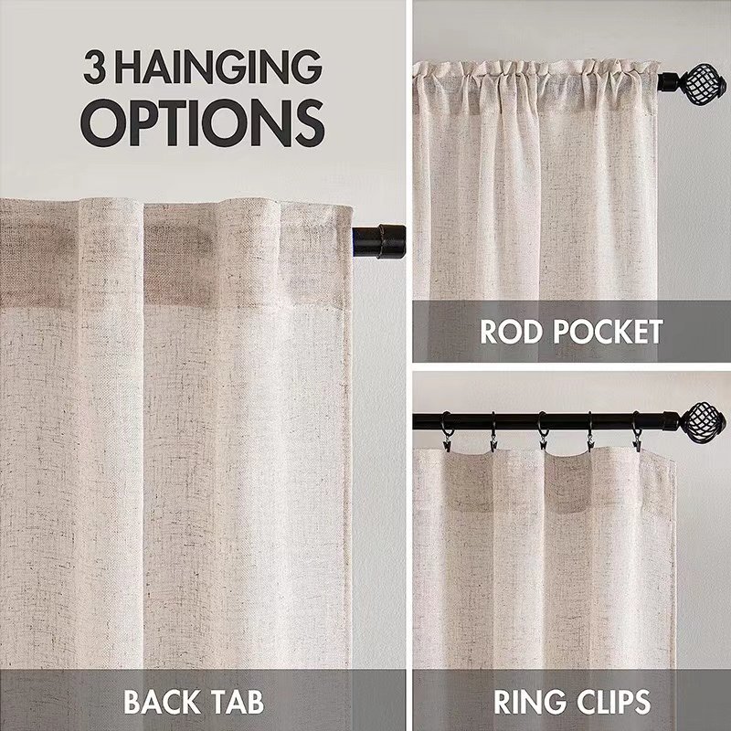 Linen Sheer Curtain Back Tab Top Pattern Soft Natural Eco-friendly Wholesale Sheer Linen Look Curtain For Farm Kitchen Room