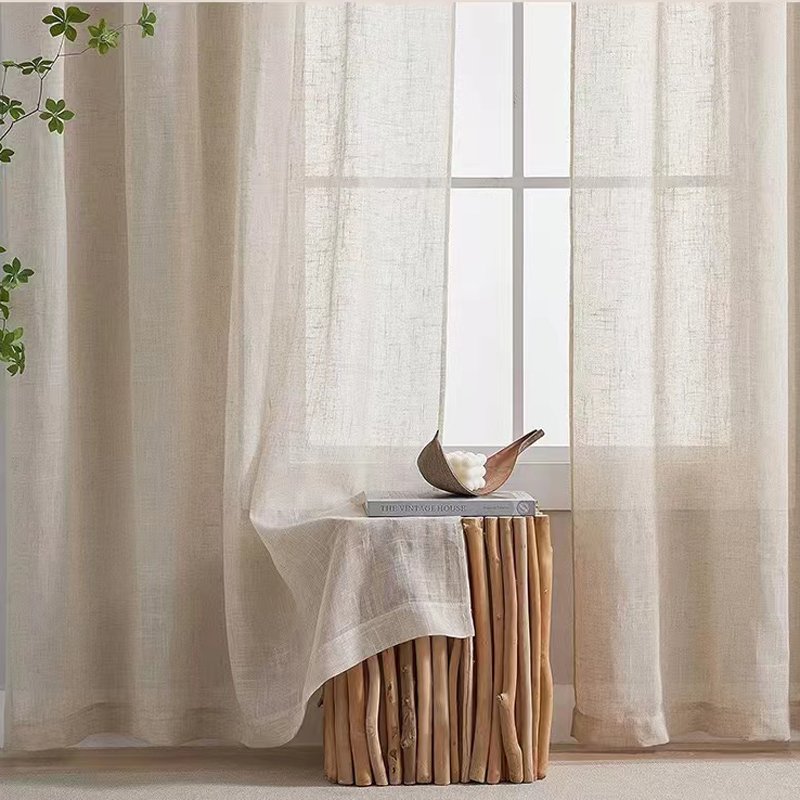Linen Sheer Curtain Back Tab Top Pattern Soft Natural Eco-friendly Wholesale Sheer Linen Look Curtain For Farm Kitchen Room