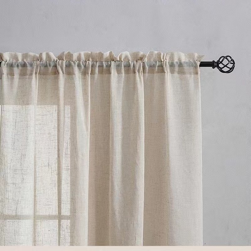 Linen Sheer Curtain Back Tab Top Pattern Soft Natural Eco-friendly Wholesale Sheer Linen Look Curtain For Farm Kitchen Room