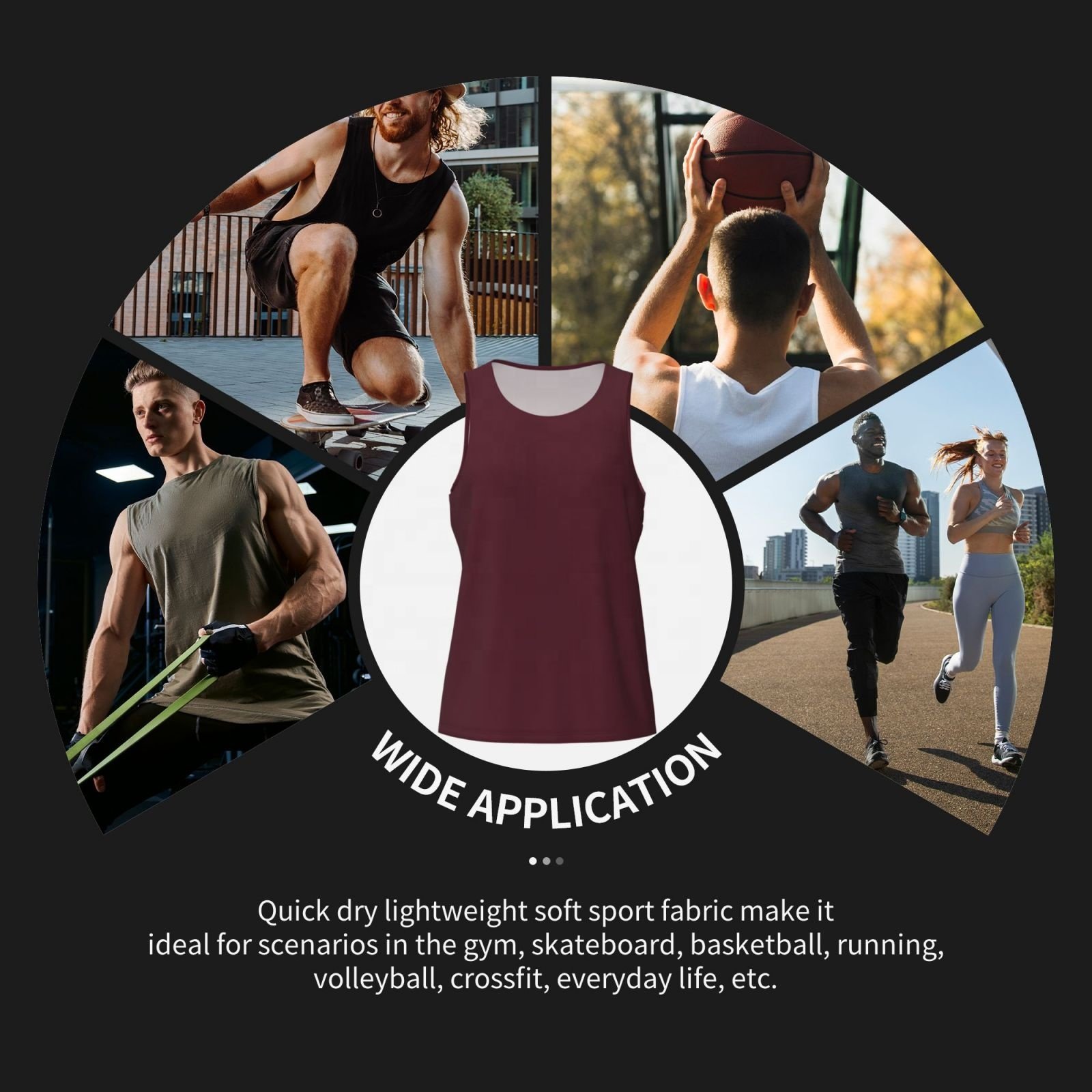 High Quality Fitness Bodybuilding Custom Designs Gym Tank Tops Claret Men Singlet Casual 100% Polyester Street wear Vest