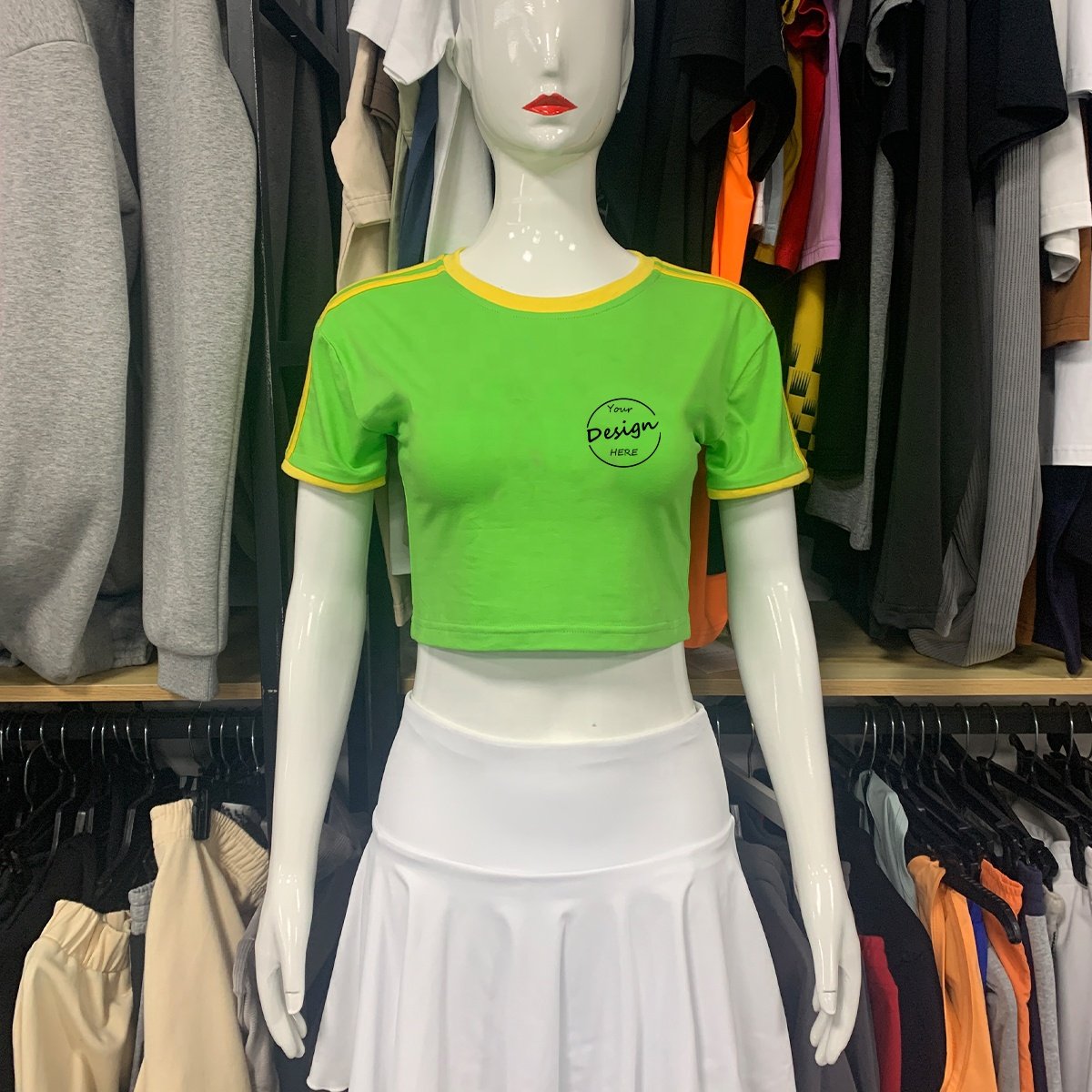 Custom Summer Hot Selling Patchwork Shirt Sexy Girls Casual Round Neck Baby Tees Women Slim Fit Contrast Crop Tops For Women