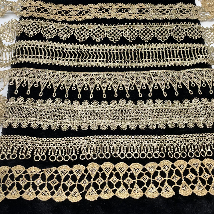 Recyclable Top Quality Luxury Eyelet All Over Soft Water Soluble Lace Border Trim Fabric solubility Border polyester Lace