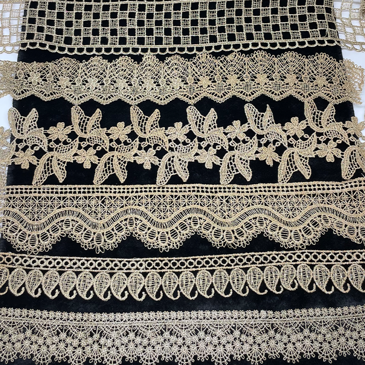 Recyclable Top Quality Luxury Eyelet All Over Soft Water Soluble Lace Border Trim Fabric solubility Border polyester Lace