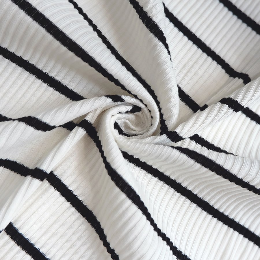 absorbent soft 180gsm 95% cotton 5% spandex white black stripe stretch knit t-shirts 4*3 rib fabric
