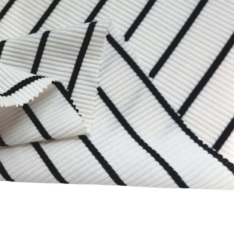absorbent soft 180gsm 95% cotton 5% spandex white black stripe stretch knit t-shirts 4*3 rib fabric