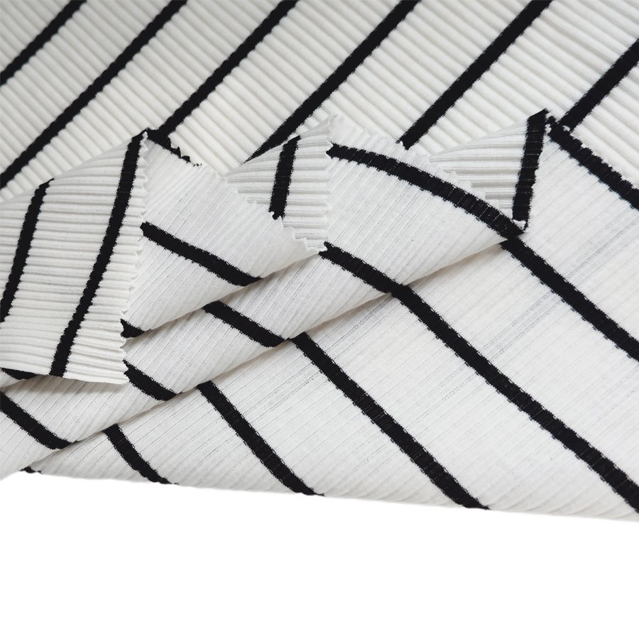 absorbent soft 180gsm 95% cotton 5% spandex white black stripe stretch knit t-shirts 4*3 rib fabric