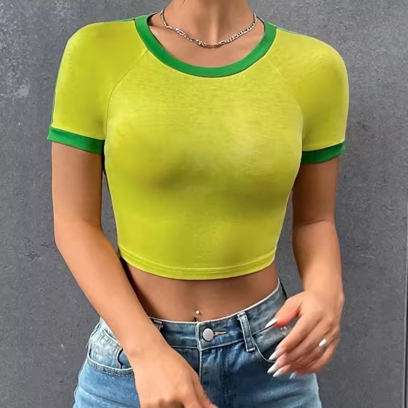Streetwear Graphic High Quality Plain Dye Women's Fashion Cotton Spandex Baby Tee Ringer Crop Tops T-Shirts Short Sleeve