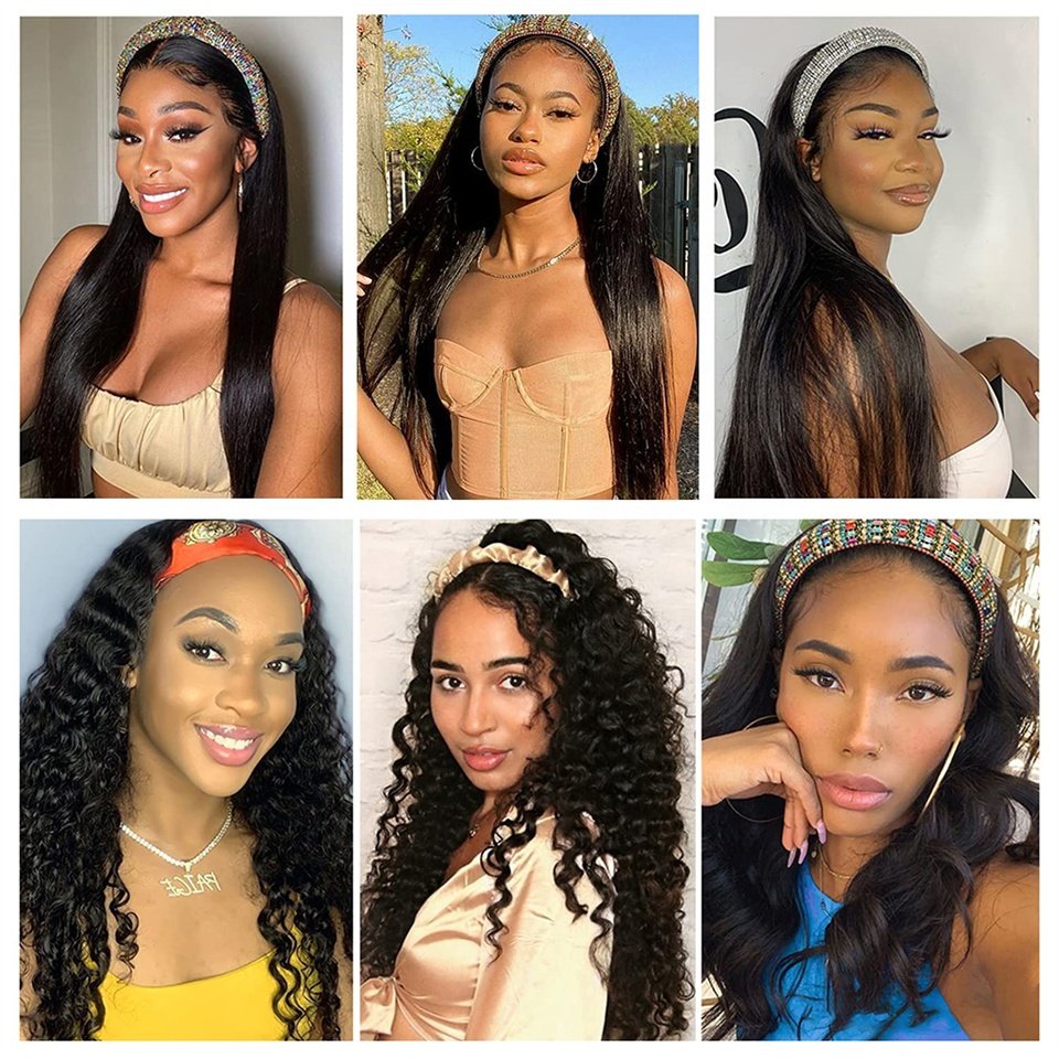 YesWigs Brazilian Virgin Remy Human Hair Headband Wig Vendor Wholesale Machine Made None Lace Glueless Wig For Black Women
