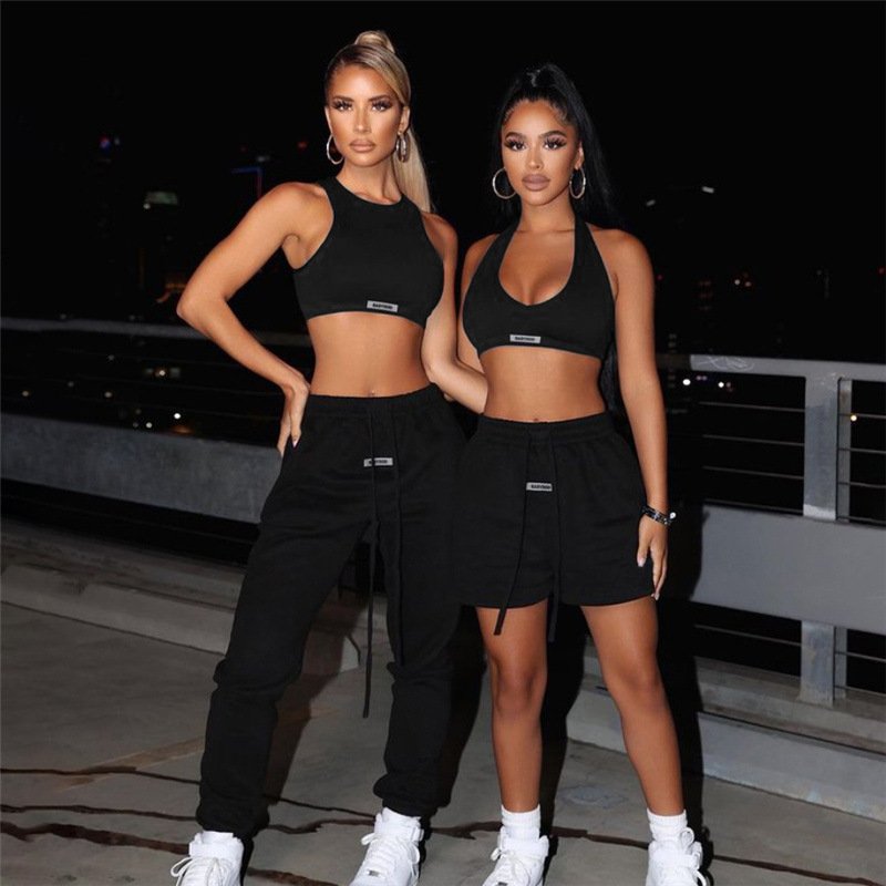 Hot Solid Halter Crop Top 2 Piece Jogger Set Casual Knit Outfits Designer Clothes Luxury Tracksuit Lounge Wear Jogger Sweatsuit