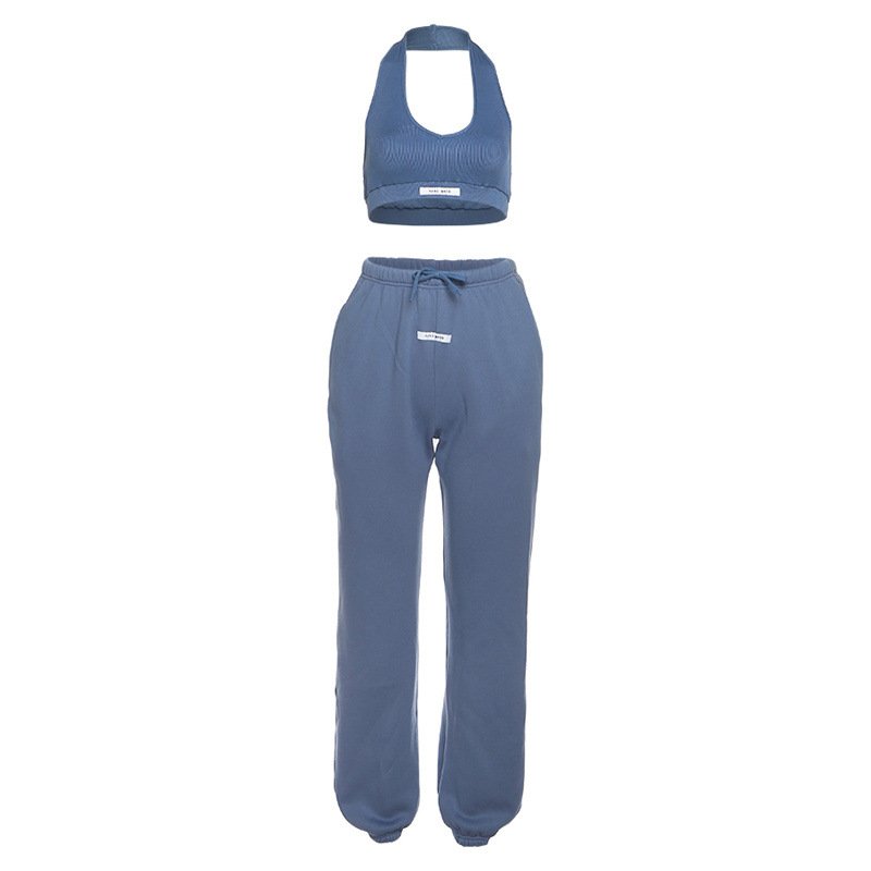 Hot Solid Halter Crop Top 2 Piece Jogger Set Casual Knit Outfits Designer Clothes Luxury Tracksuit Lounge Wear Jogger Sweatsuit