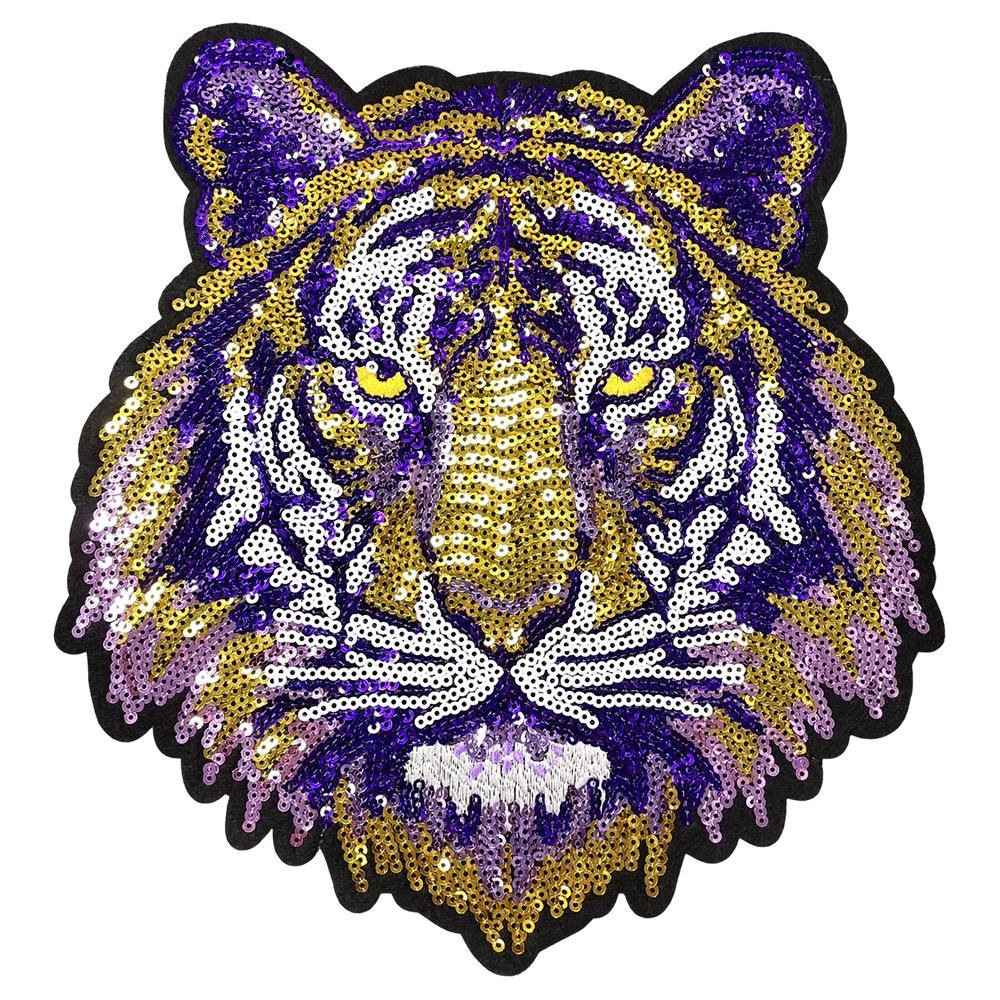 Hot Selling Gold Black Tiger Embroidery Patch Small MOQ Sequined Patch T-Shirts Clothes Woven Techniques Chenille Fabric Type