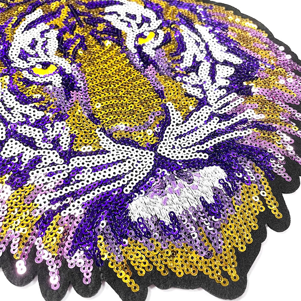 Hot Selling Gold Black Tiger Embroidery Patch Small MOQ Sequined Patch T-Shirts Clothes Woven Techniques Chenille Fabric Type